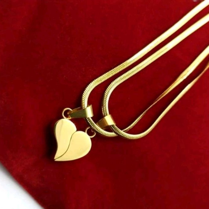 Kalung Titanium Couple Ponds Hati 45 cm Anti Karat
