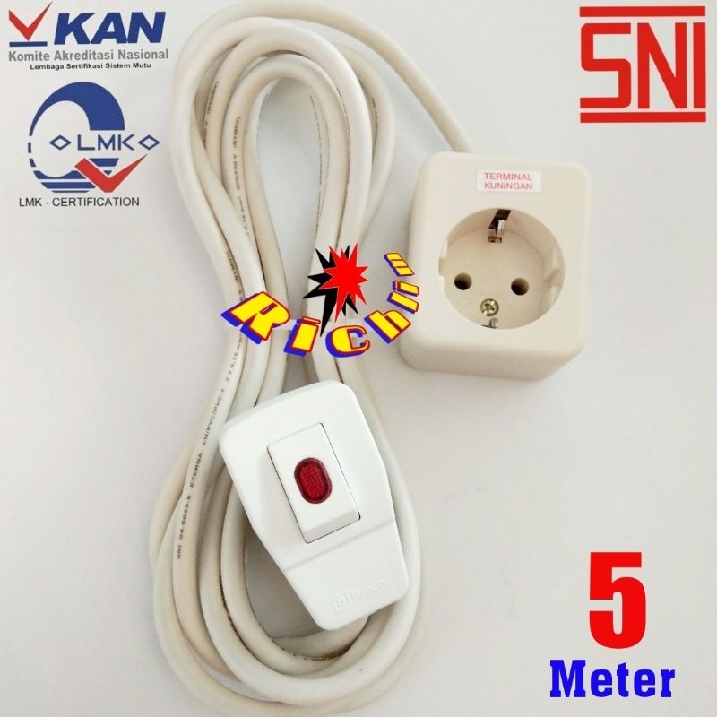 STOP KONTAK UTICON 1 LUBANG / 5 Meter Kabel Serabut Tembaga / Steker Lampu Broco / Colokan Listrik