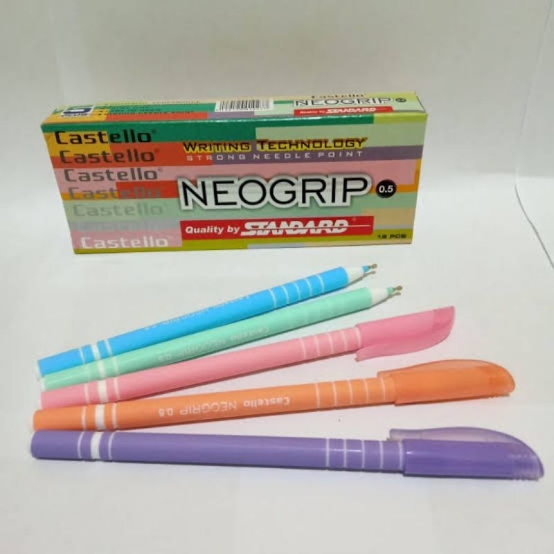 

[BOX ISI 12] PULPEN STANDARD CASTELLO NEOGRIP 0.5 MM / BALLPOINT / PULPEN WARNA PASTEL / CASTELLO / NEOGRIP