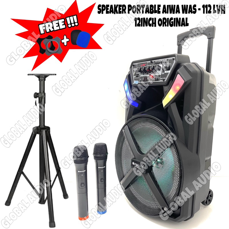 Speaker Portable Aiwa Was 112 LVH Original 12 inch Bluetooth Free 2bh Wireless , Stand ,aiwa was112L