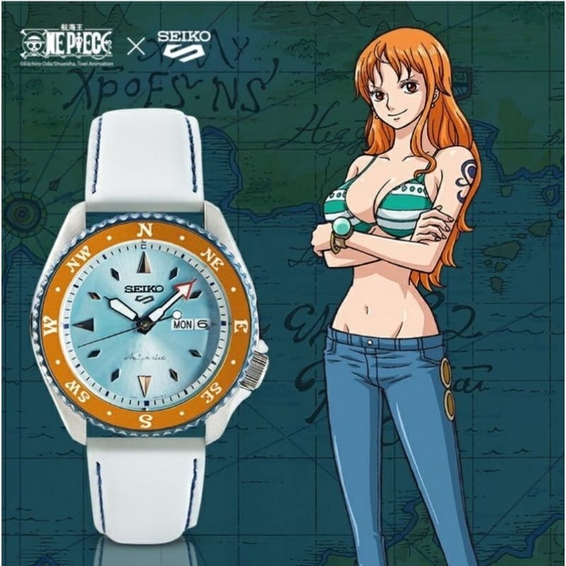 Jam tangan Pria Automatic SEIKO 5 Sports X One Piece Nami fullset