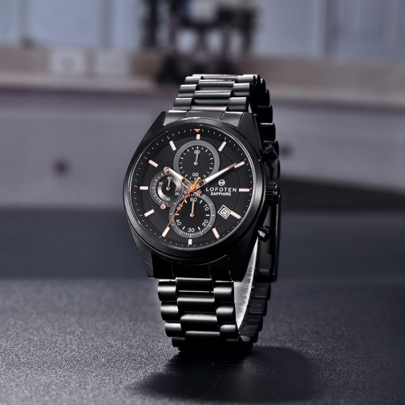 JAM TANGAN PRIA LOFOTEN 6519 ANALOG SAPPHIRE STAINLESS STEEL BLACK
