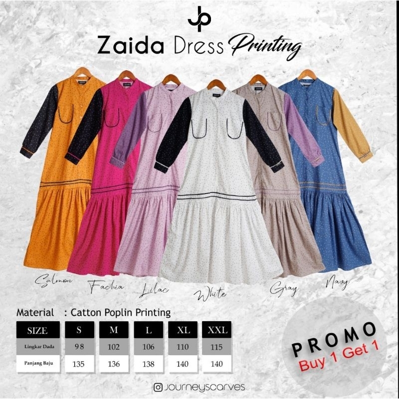 Gamis muslim motif katun printing Zaida Dress Journey