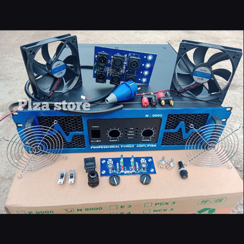 Bok power amplifier tipe N9000 warn biru 2 chanel ukuran 3U warna biru komplit aksesoris Box power a