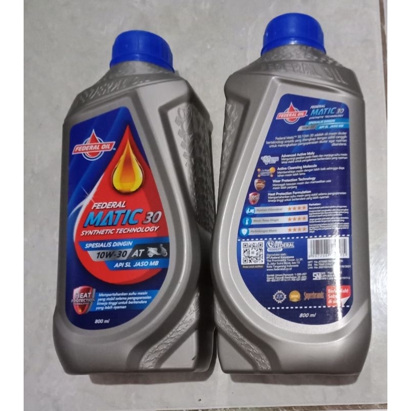 OLI FEDERAL MATIC30 10W-30 800 ML SYNTHETIC, API SL JASO MB ,UNTUK SEMUA MATIC HONDA, YAMAHA, SUZUKI