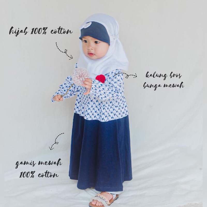 Gamis Hijab Kalung Mawar Mewah 100% cotton HANBOOK ZOYA CHLOE SYAHRINI LITTLE BEE BON Gamis Baju Muslim Hijab Lucu Fashion Anak Bayi Perempuan Cewek Terlaris Terbaru Lucu Murah