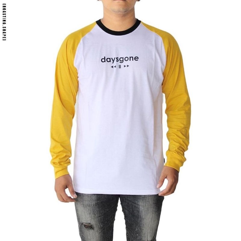 ROASTING SHAPE LONG SLEEVE KAOS PANJANG RAGLAN PRIA PUTIH KUNING XL