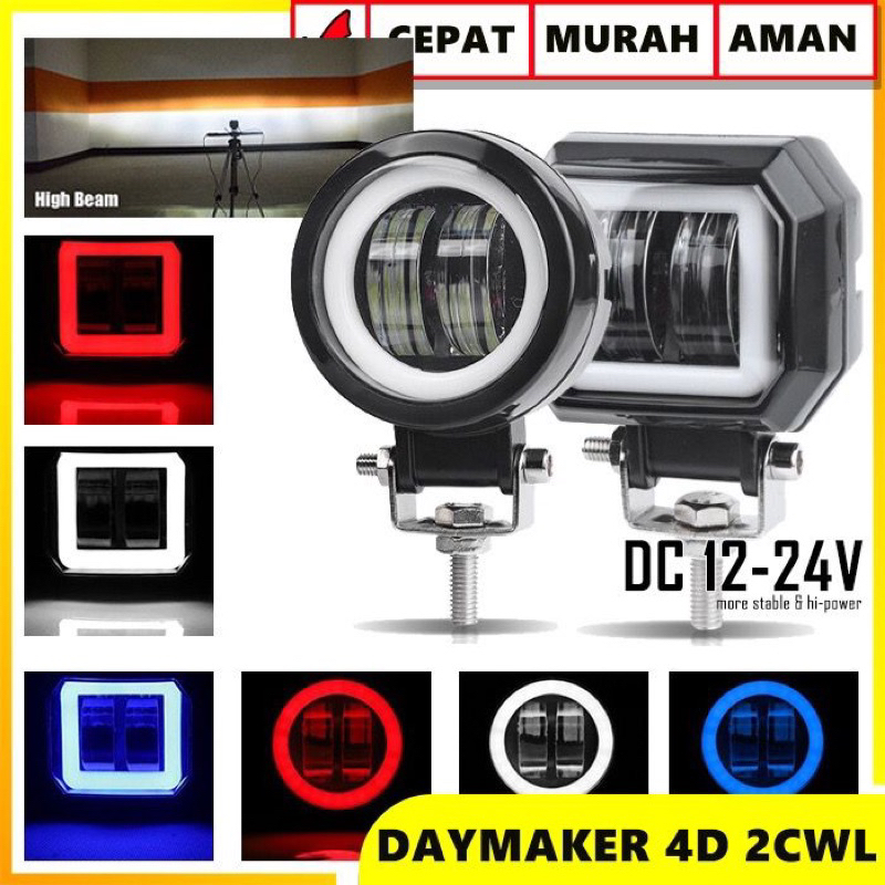 PROMO Lampu Daymaker 2Lensa 2Mata Plus Breket dan Baut Universal Motor Standar Dan Custom PNP