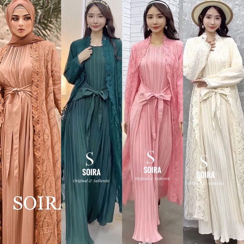 2in1 dress plisket polos by soira import/ gamis outer brokat polos