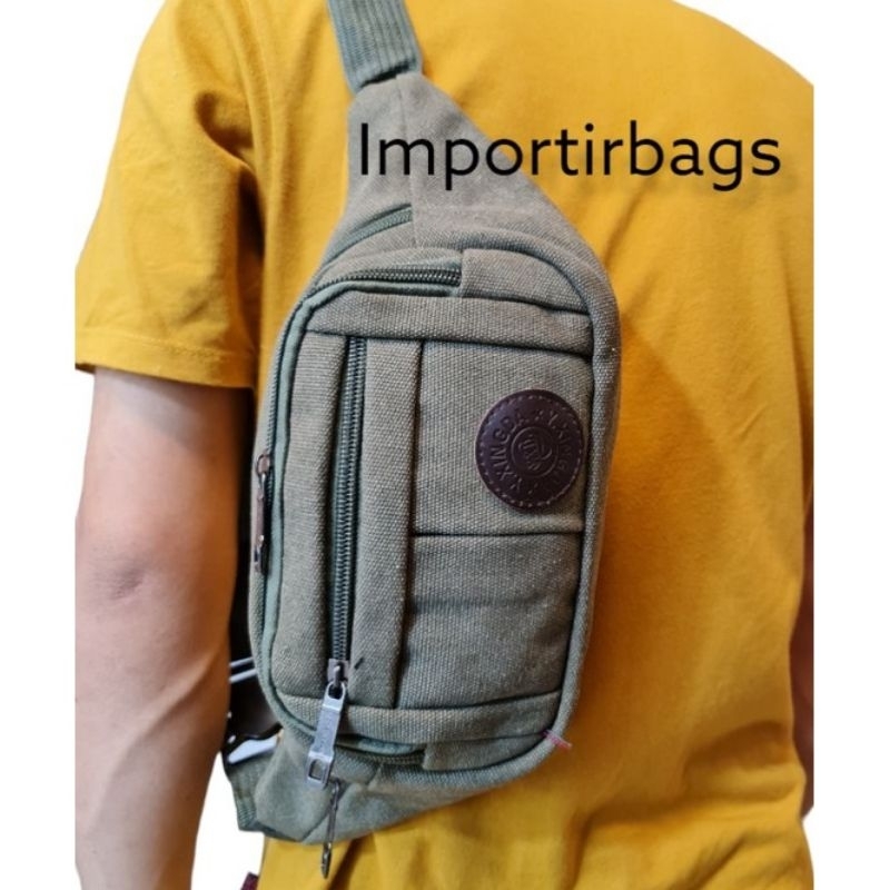 Tas pinggang pria / waistbag / weistbag waist bag selempang sling bag kanvas importirbags