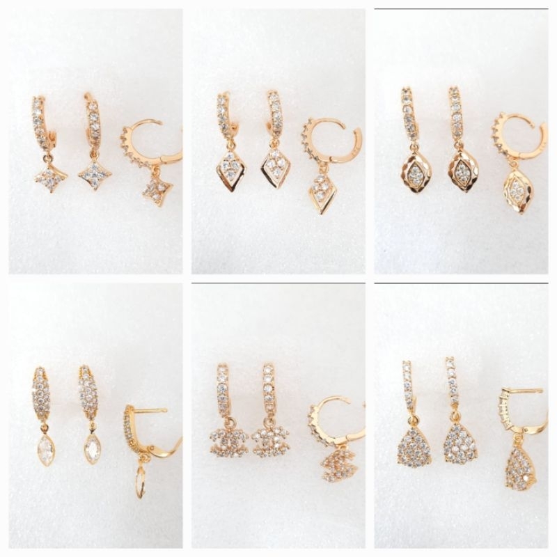 anting wanita gantung lapis emas mewah