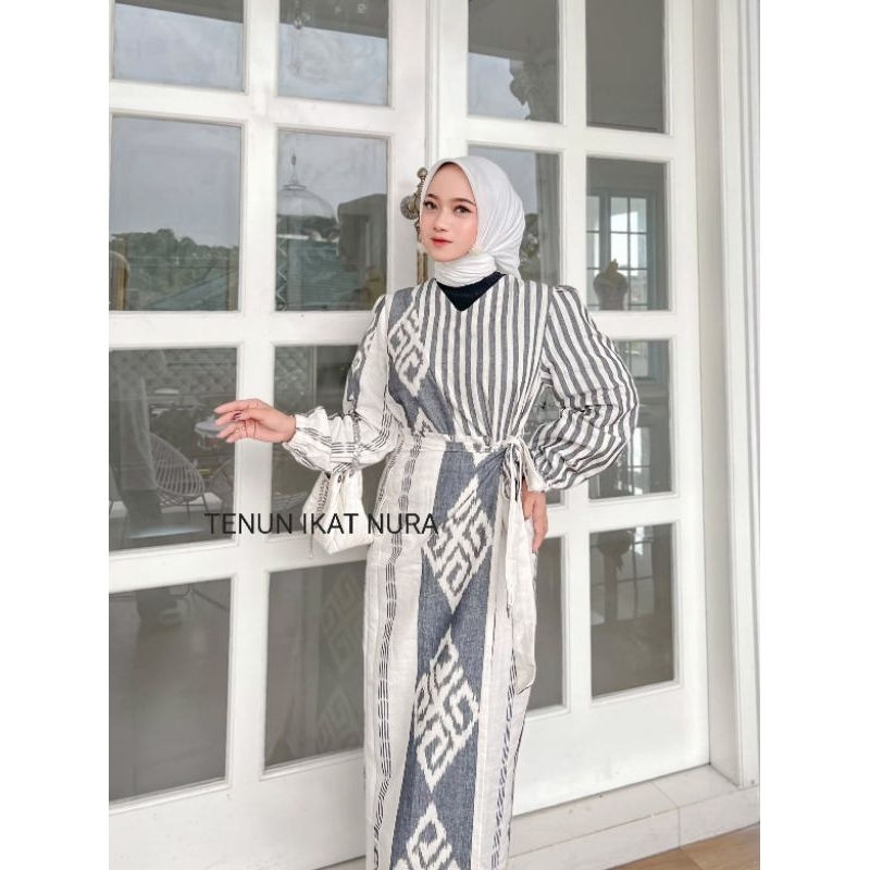 (Ready Stok ) DRESS MARLINE White Couple Tenun Baju Kondangan