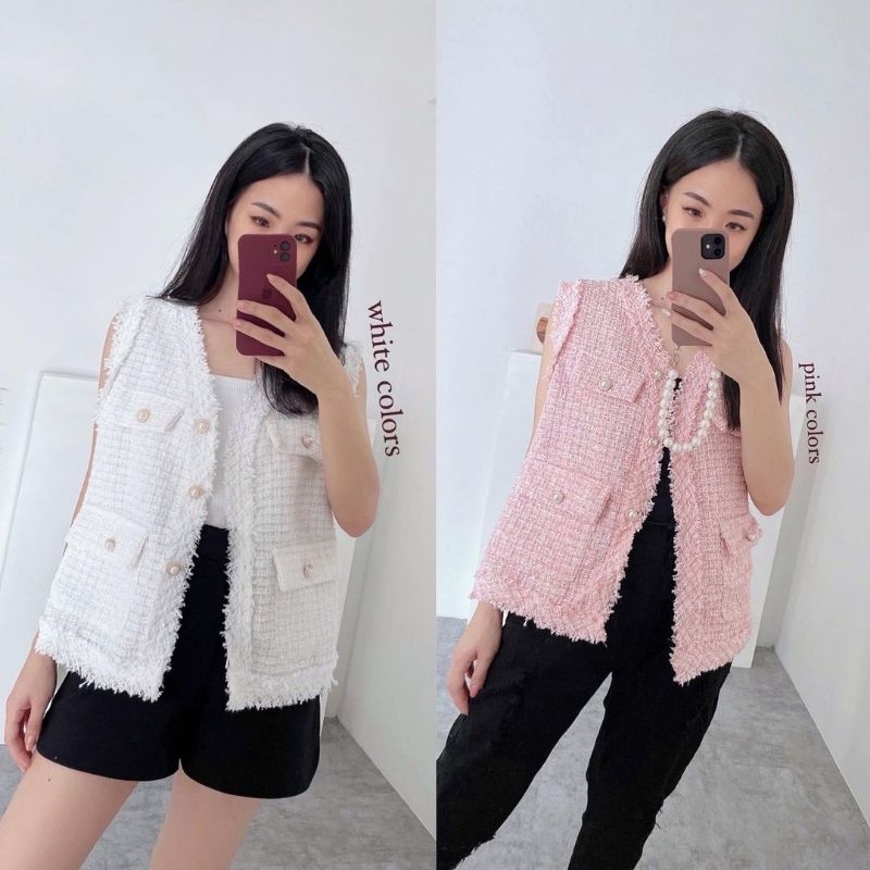 Tweedy Long Vest / rompi wanita