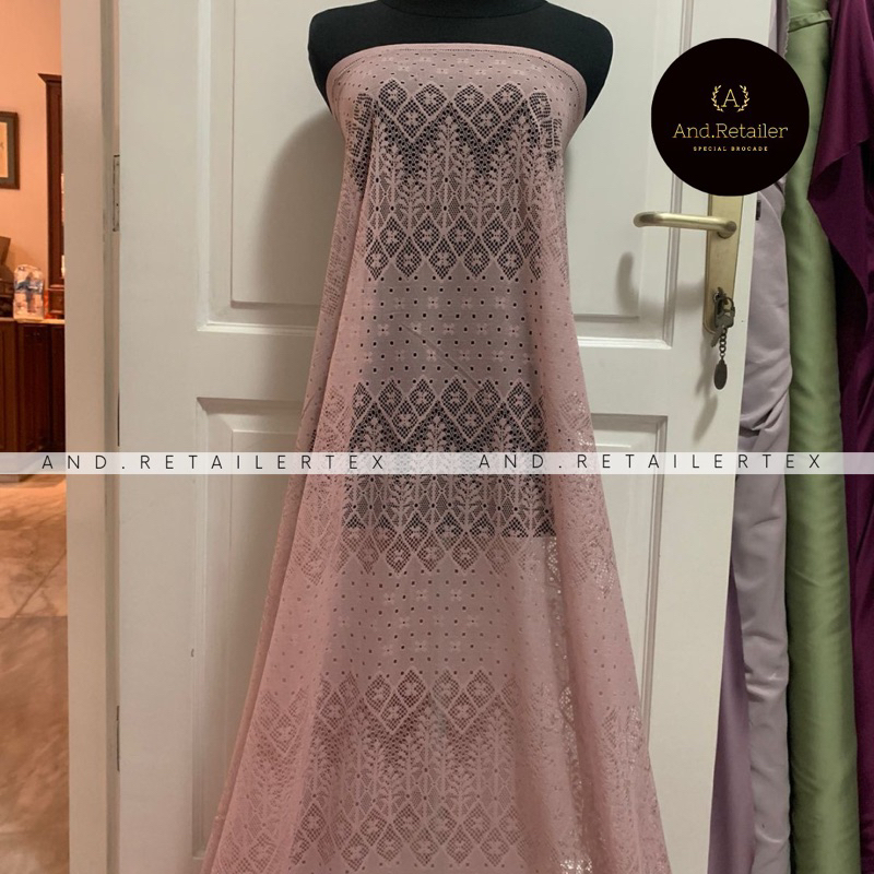 Bahan Kain Brokat Vintage Lace Lolita Warna Rose Gold Semi Lavender