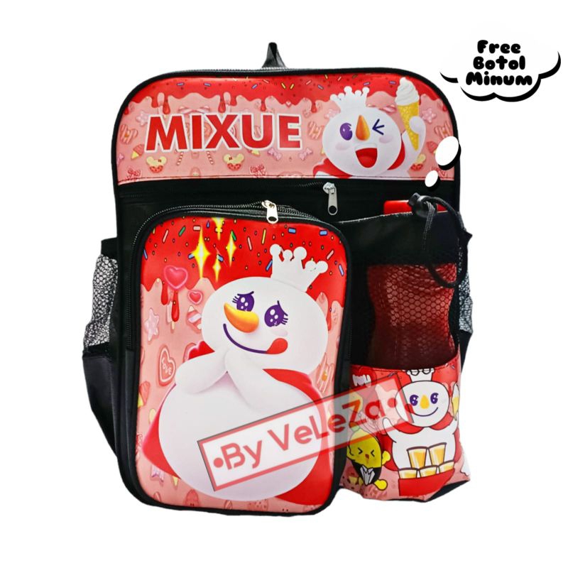 Tas Ransel Anak Karakter Mixue ice cream gratis waistbag botol minum - tas anak