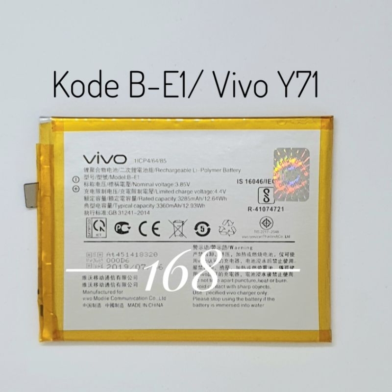 Baterai Batere Vivo Y71 Batre Vivo Kode B-E1 BE1 Original