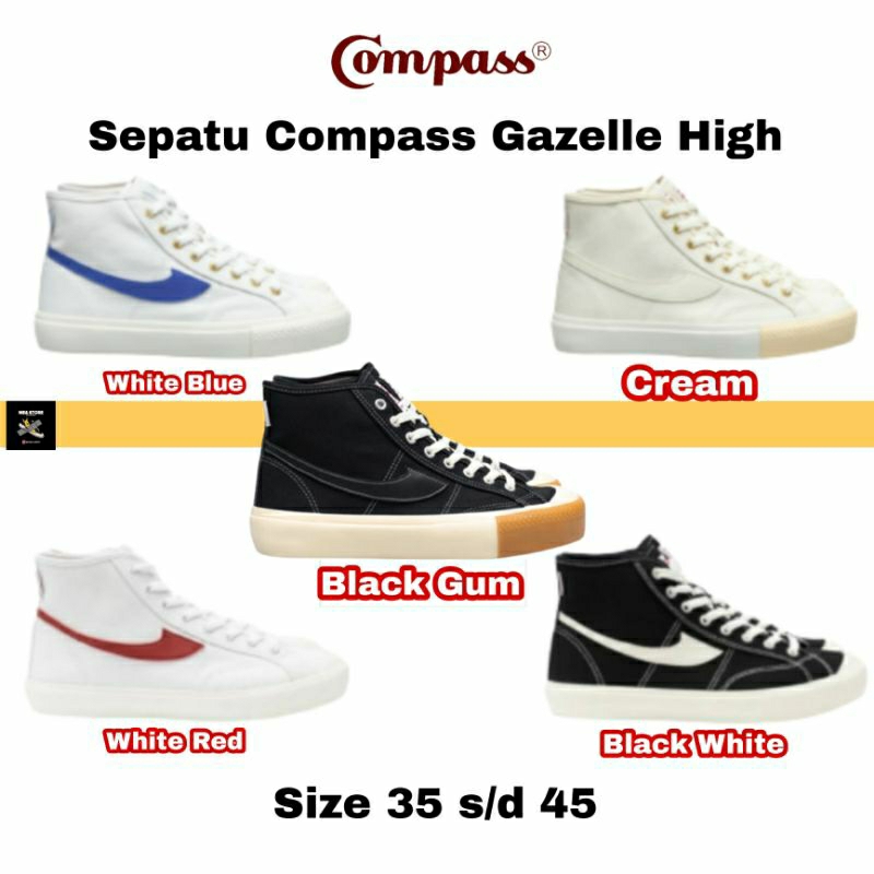 Sepatu Compass Gazelle High Black White - BW ORIGINAL RETAIL MURAH BNIB / SEPATU COMPASS GAZELLE HIG