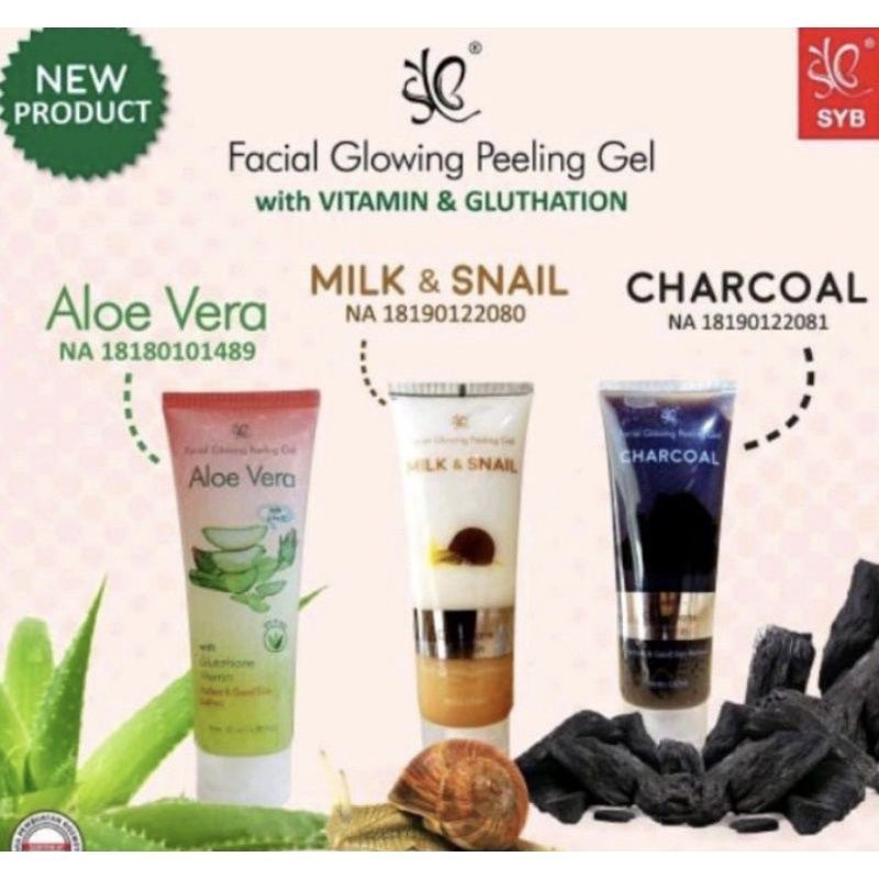 SYB Facial Glowing Peeling Gel Pembersih Wajah Charcoal Aloevera Milk & Snail