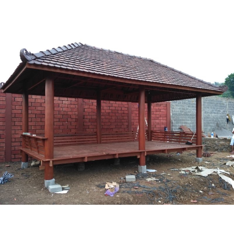Gazebo Besar Ukuran 6x3 Meter Kayu Kelapa Atap Genteng Tanah Sirap Model Oval | Hiasan Taman Rumah |