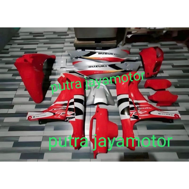 cover body fulset satria RU 120 satria lumba warna merah silver set stiker