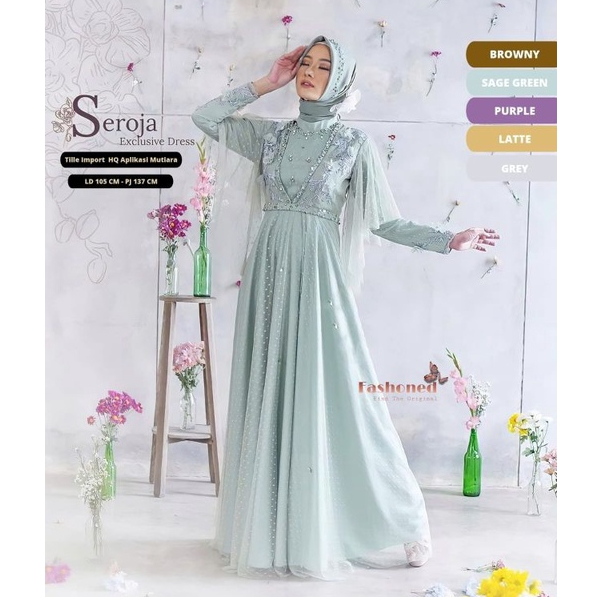 Gamis Seroja Dress Brukat Tille Variasi Bunga Gamis Muslimah Gaun Pesta Gaun Tunangan Gamis Lamaran 