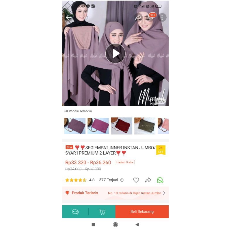 keurudung segi empat instant premium jumbo merk mimah hijab