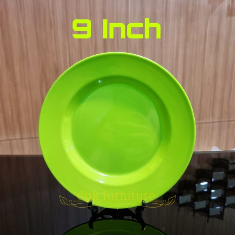 Piring Makan Bulat Lontong Melamine Melamine Milamin Milamine Singa Singi 9 Inci 9 Inch Diameter 22 cm Polos Hijau