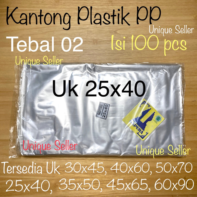 Plastik Laundry Bening GAPURA isi 100 Tebal 02 Uk 25 30 35 40 45 50 / Kantong Plastik PP Uk 25x40 30x50 35x55 40x60 45x65 50x75 60x100 / Kantong Plastik PP Laundry GAPURA