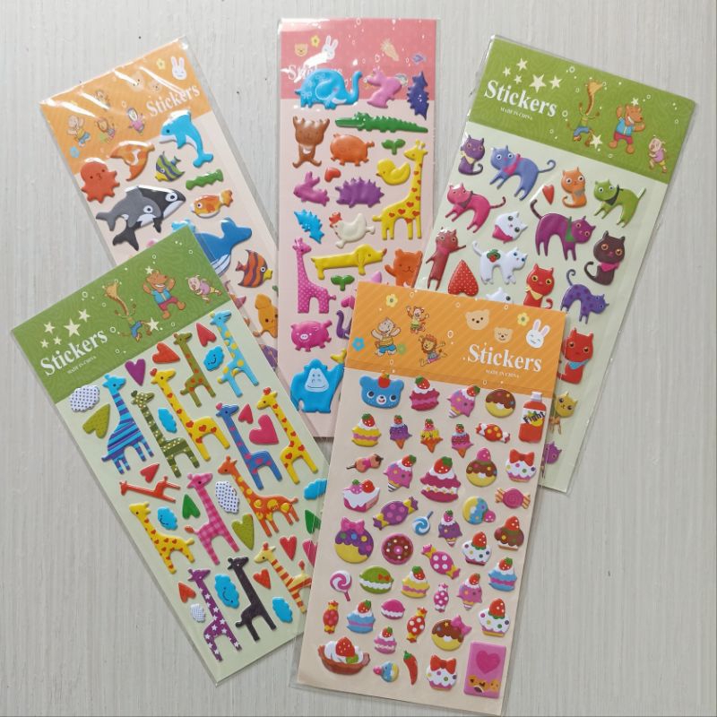 Stiker Anak Timbul 3D / Hewan/ Abjad/ Angka / Dino/ Cake