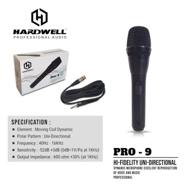 MIC KABEL HARDWELL PRO9 MICROPHONE KARAOKE CABLE HARDWEL PRO 9 MIKROFON VOCAL