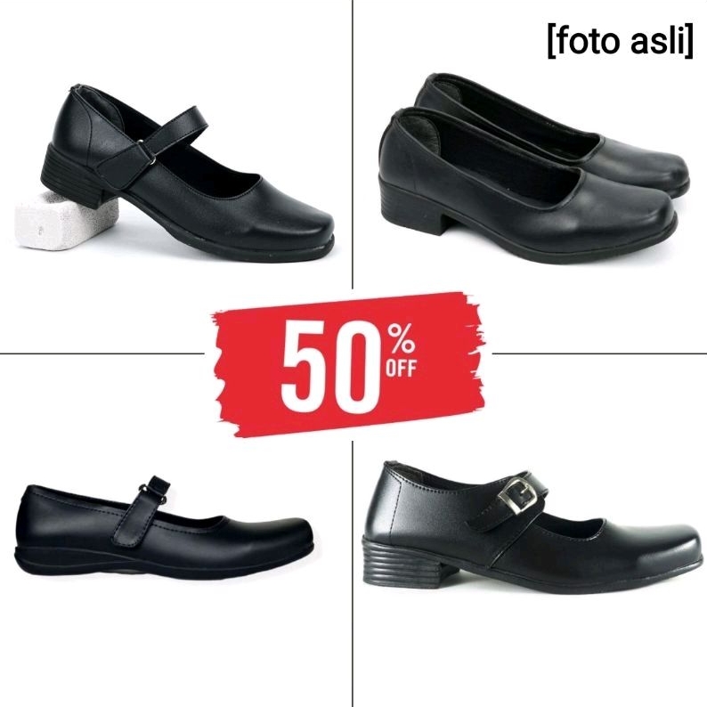 PROMO SEPATU TERLARIS DISKON Pantofel Wanita Hak 3 Cm Hitam Sekolah Paskibra Kantor COD