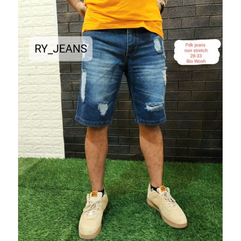 jeans pendek pria celana jeans sobek pendek pria