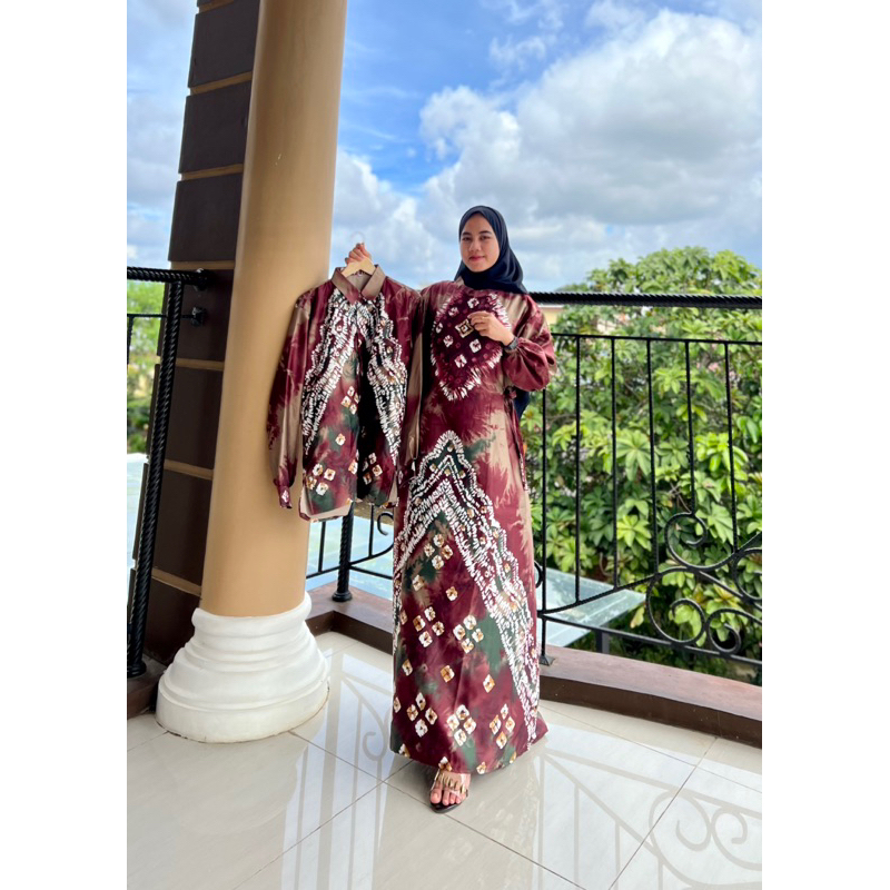 COUPLE GAMIS JUMPUTAN PALEMBANG SUTRA SILK PRINTING