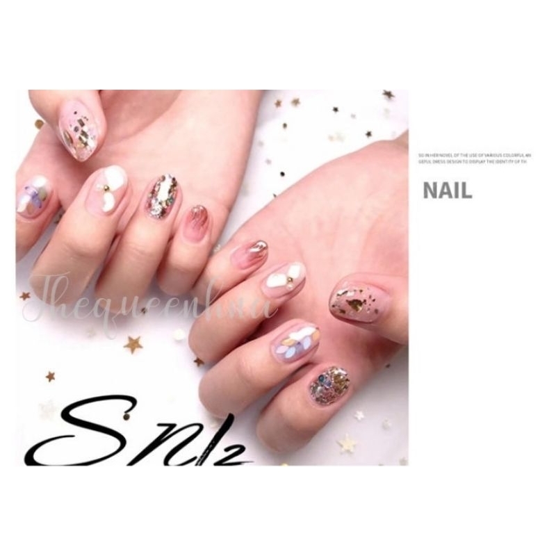 12 Grids Natural Shell Nail Art Ornament Manik Kerang Mutek Kuku