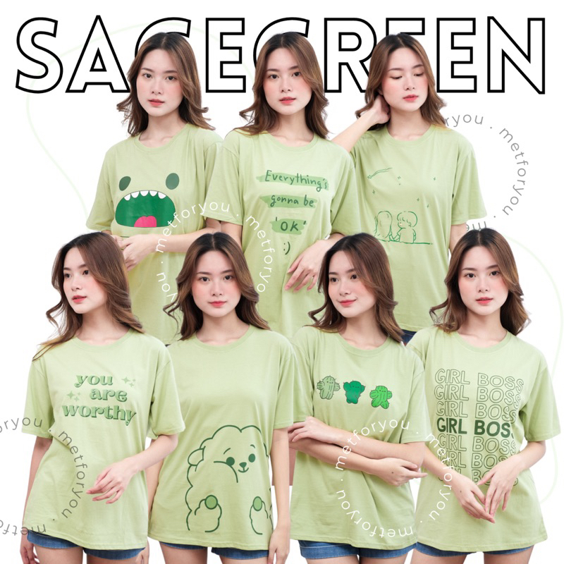 METFORYOU Kaos Wanita Oversize - Sage Green Edition