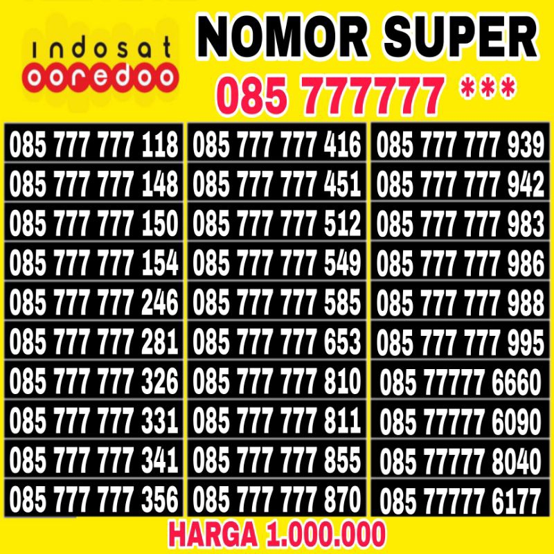 nomor cantik kartu perdana im3 Indosat 777777