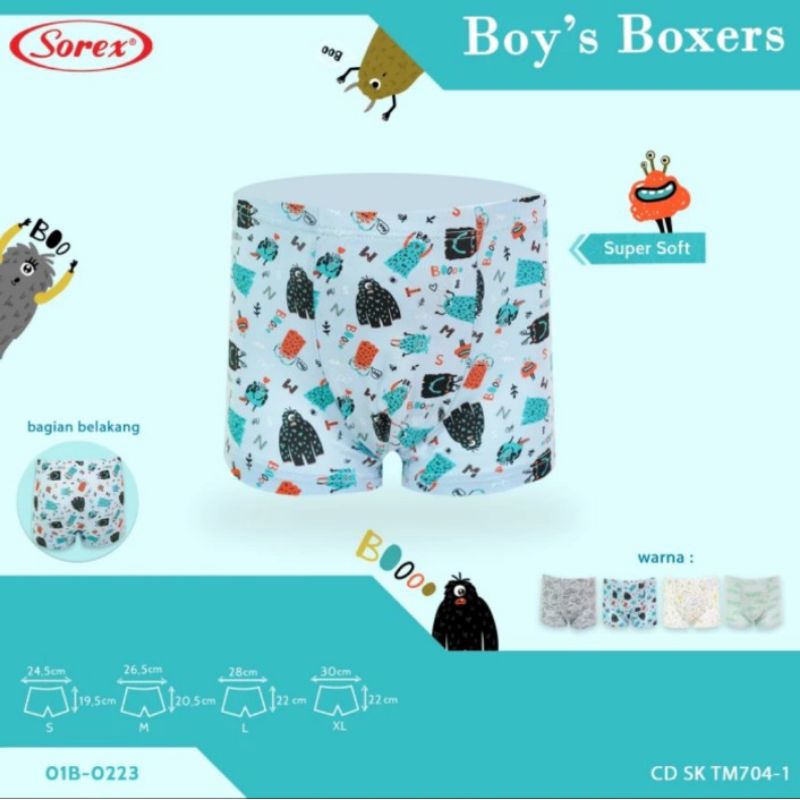 Celana dalam boxer anak cowok Sorex kids TM 704 size S, M ,L,XL  (3 pcs)