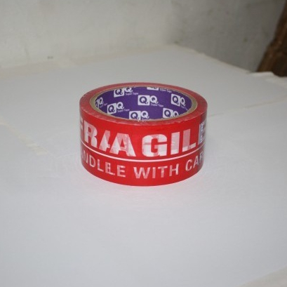 Lakban Fragile Jangan Dibanting &quot;QQ&quot; Merah TOP 48MM 55Yards 2 bahasa -HRCB