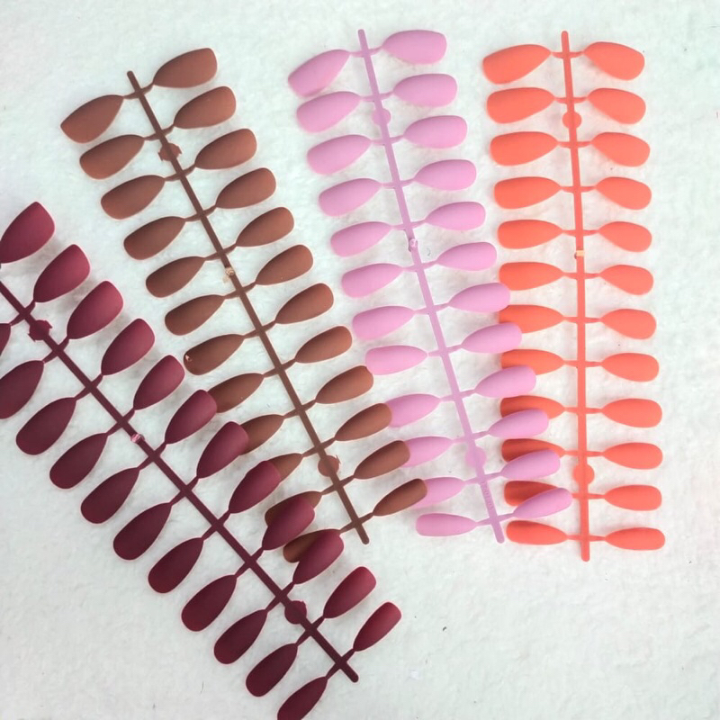 24Pcs Kuku Palsu Polos Matte Doff Glossy Nude 24 Pcs Fake Nail Manicure Nail Stickers Wedding Pengantin Murah Import