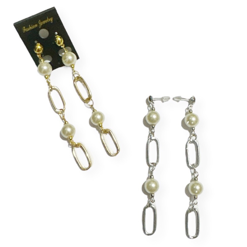 Trixie Pearl Chain Stud Earrings Anting Tusuk Juntai Mutiara Rantai Panjang