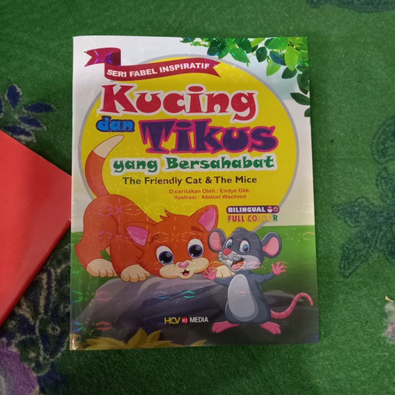 BUKU FABEL CERITA ANAK DAN DONGENG BINATANG BILINGUAL KUCING DAN TIKUS YANG BERSAHABAT FULL COLOUR