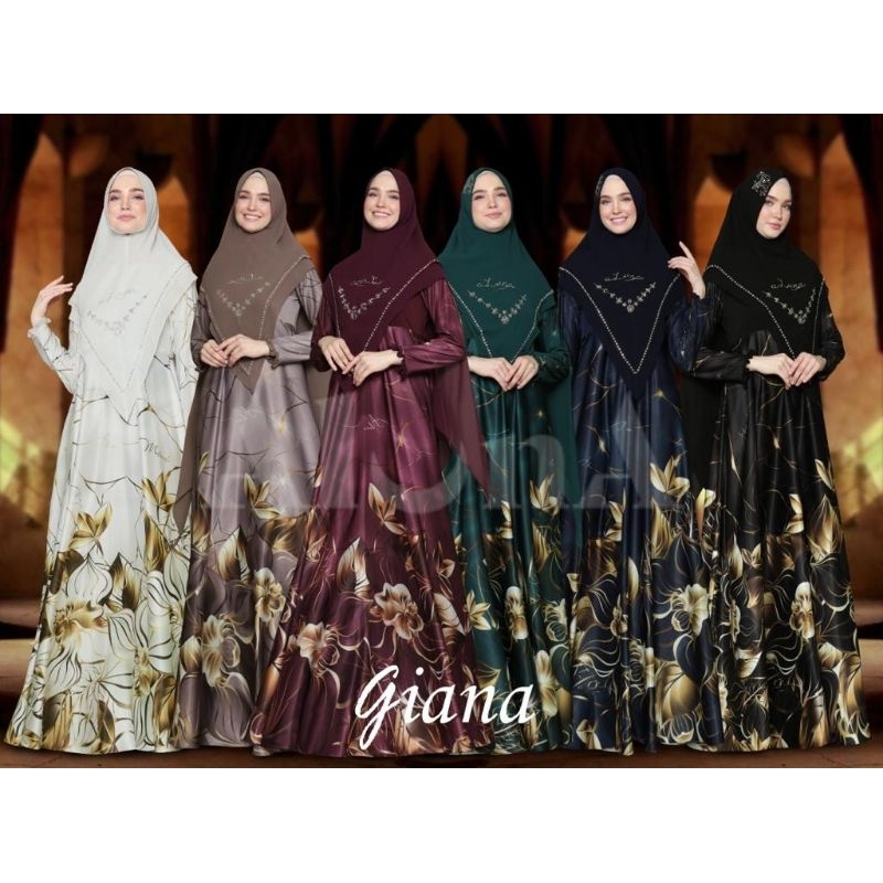 Giana by Aluna Miranda - Gamis Set Khimar Silk Printing mix Jersey Motif Bunga Busui Friendly