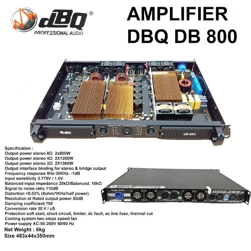 Power Amplifier DBQ DB 800 2 Channel Klas D 800 Watt