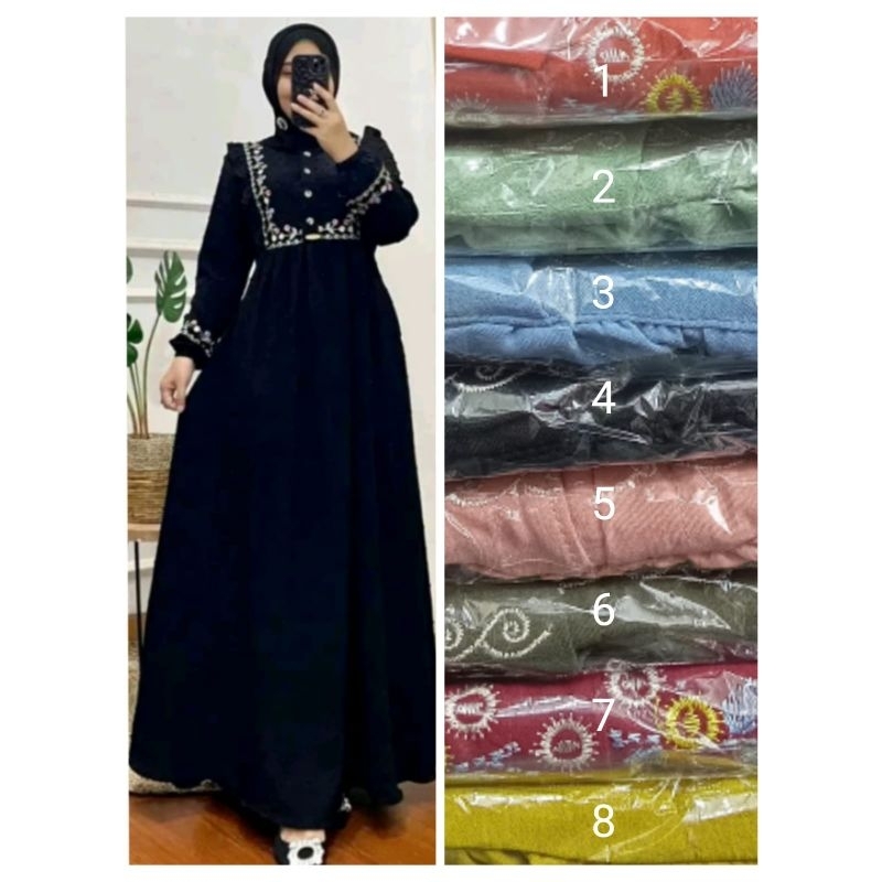 Gamis Bahan Crinkle Aplikasi Bordir | Fashion muslim wanita mewah | Gamis Crinkle Bordir Kekinian