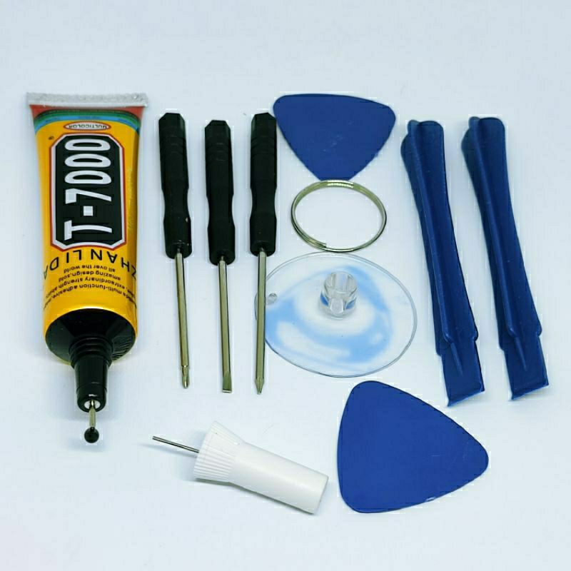 tool repair opening tools kit 8 in 1set + lem T7000 bening  obeng pembuka hv iphone dan lainya atau universal