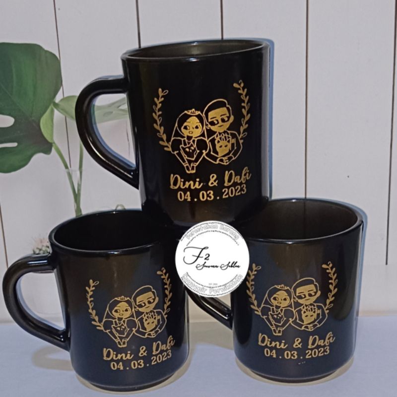 SOUVENIR GELAS HITAM/GELAS CG/GELAS KOPI HITAM FREE SABLON
