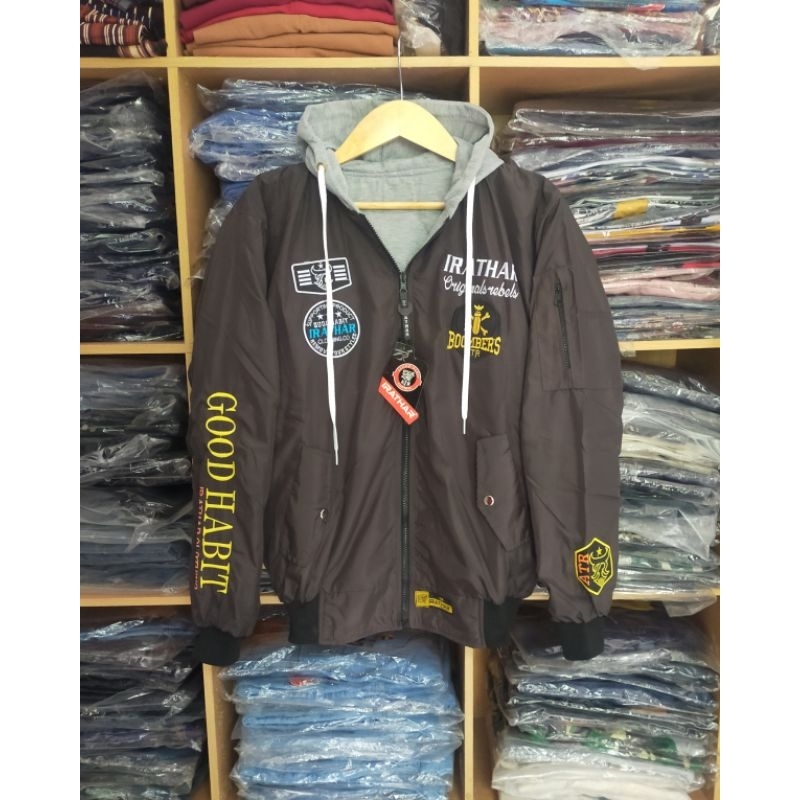 Jaket bomber hoodie bolak balik - jaket parasit tebal - jaket hoodie pria