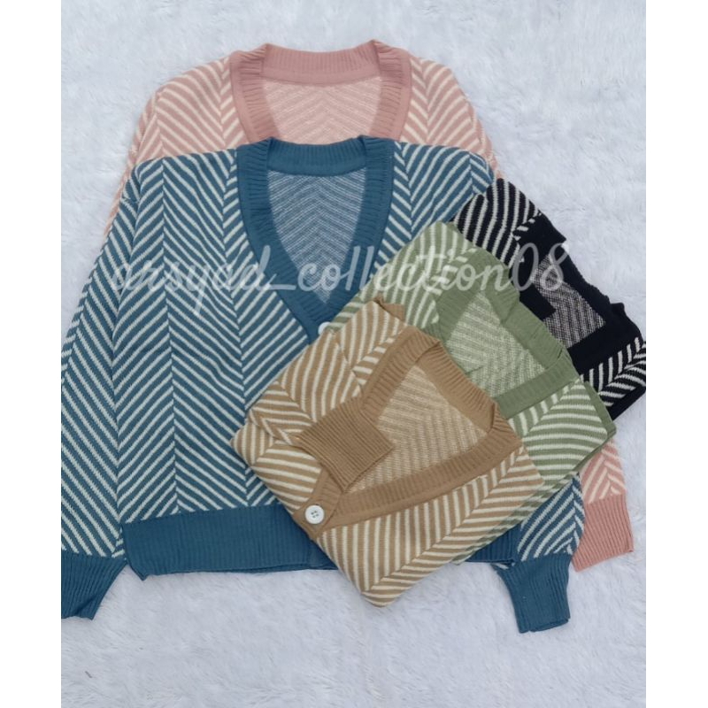 CARDIGAN RAJUT CROP BELLA FULL KANCING v-neck