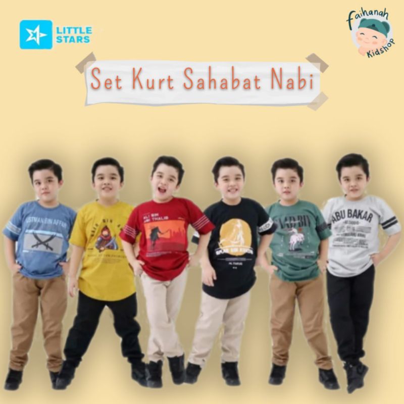 Setelan Kurta Sahabat Nabi Series Little Star/ Set Kurta Anak Laki-laki 6-12T Murah/ Set Kaos Anak M