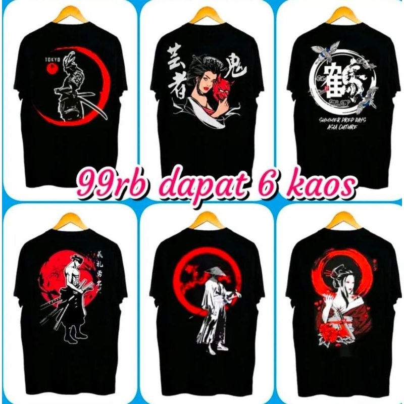 kaos motif samurai 100 ribu dapat 6 pcs